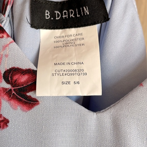B DARLIN Spaghetti Strap Floral Blue Pink White Dress 5/6 Women’s - Picture 7 of 11